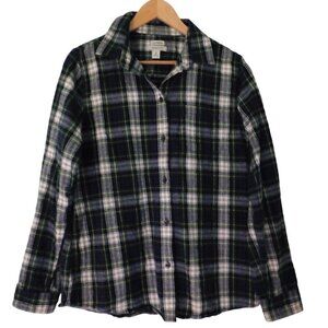L.L. Bean Plaid Button Down Shirt - Green and White